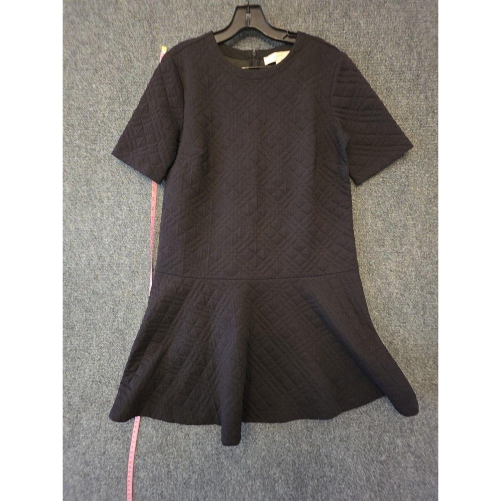 LOFT Dress Womens LP Black Quilted Short Sleeve Drop Waist Knit Shift Work